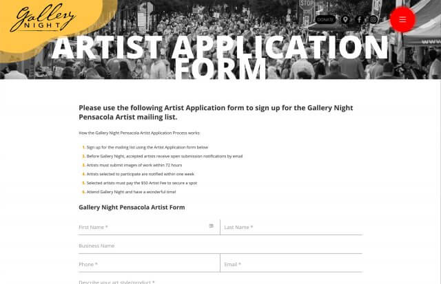Gallery-Night-Pensacola-Application-Forms Application Form for Gallery Night Pensacola participants